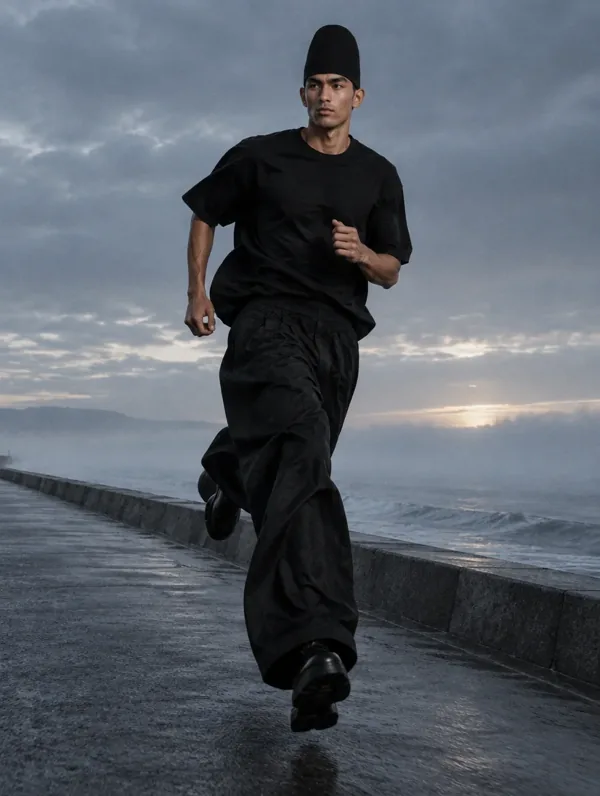 The muse running by the sea at dawn